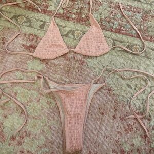 Baby pink triangle two piece bikini.